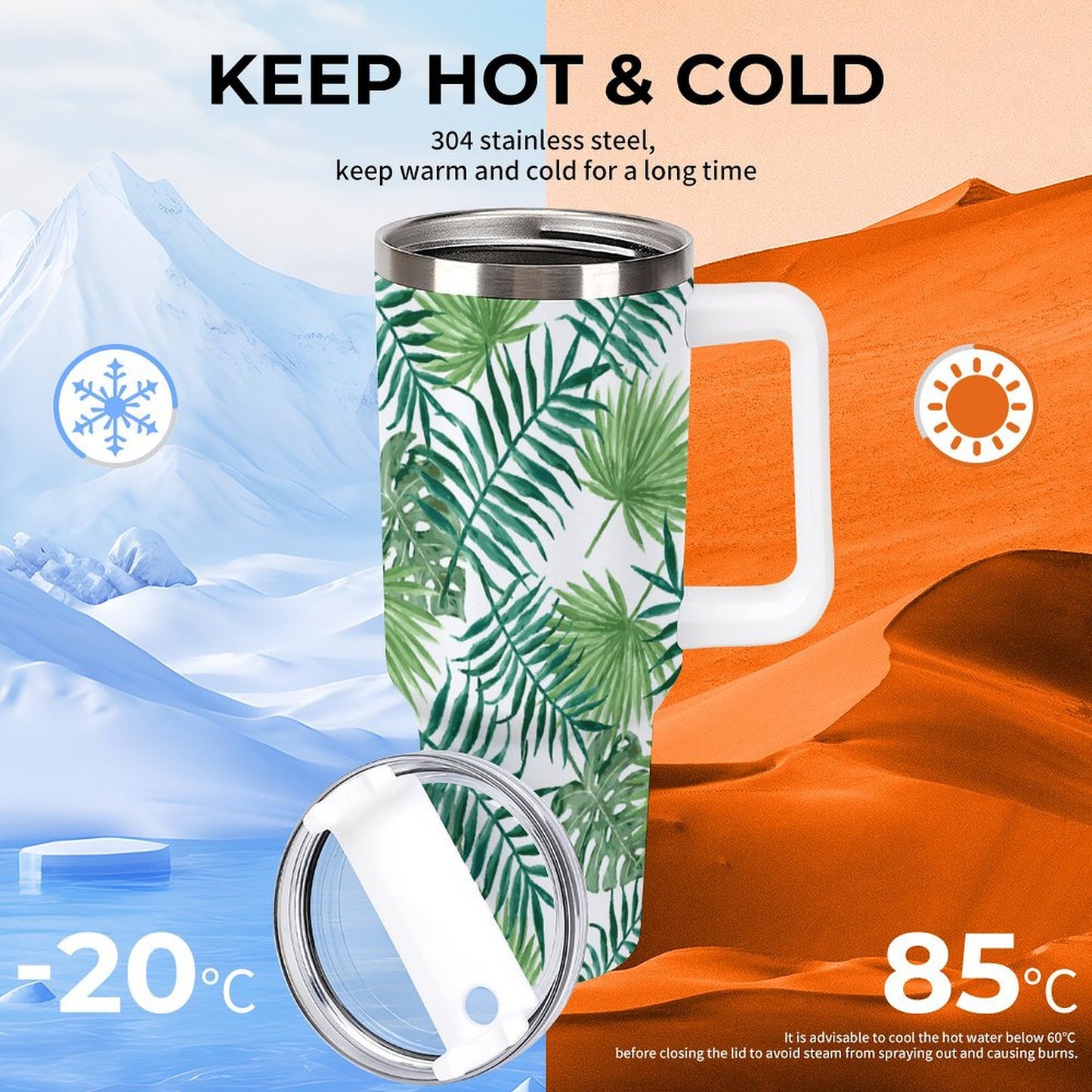 PHDT00392 POD US Local Tumbler 40 oz Large Capacity Car Cup Leaves, Jungle