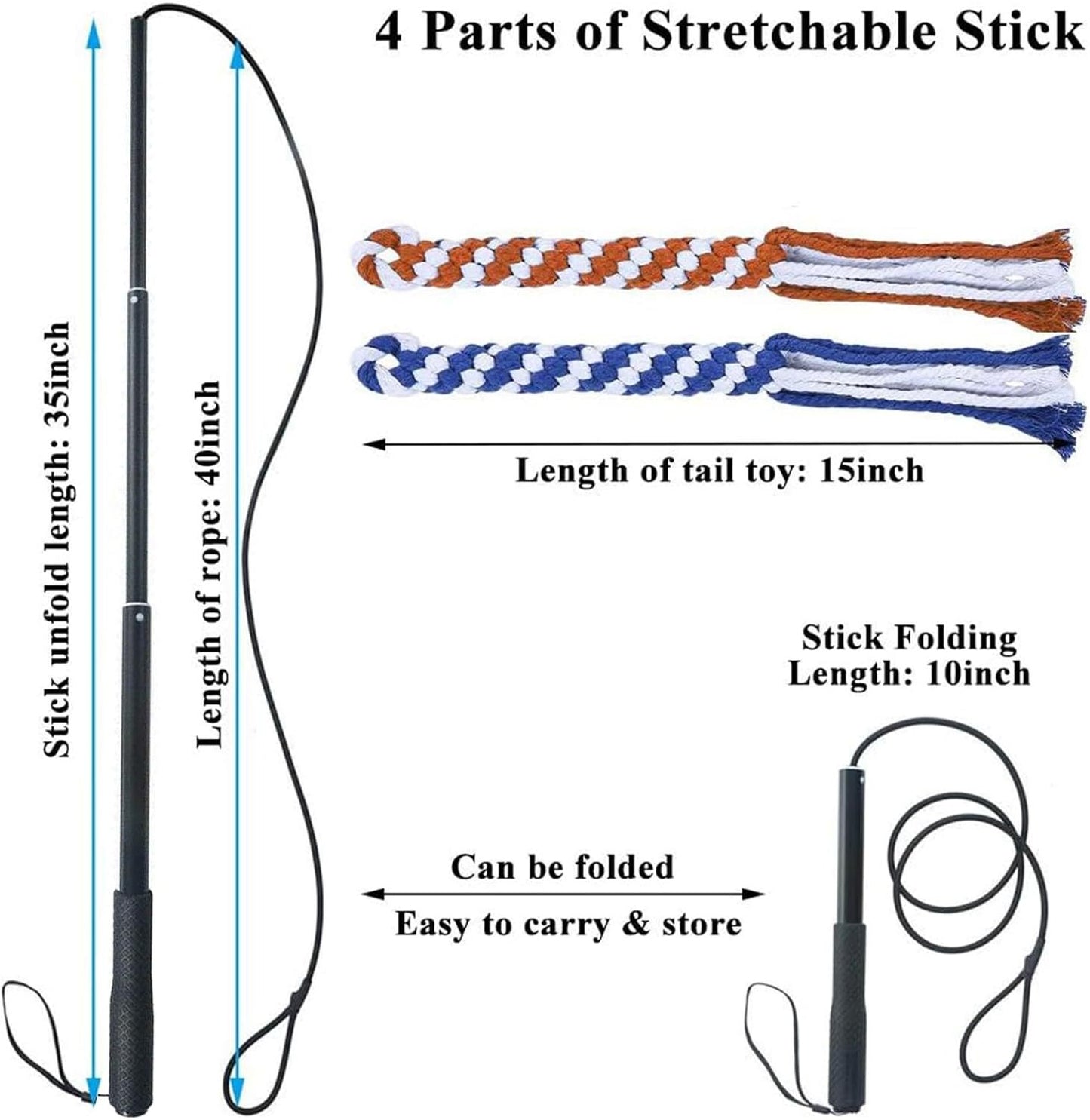 US Local Dog Extendable Teaser Wand Pet Flirt Stick Pole Puppy Chasing Tail Interactive Toy For Small Medium Large Dogs Training Playing Exercise