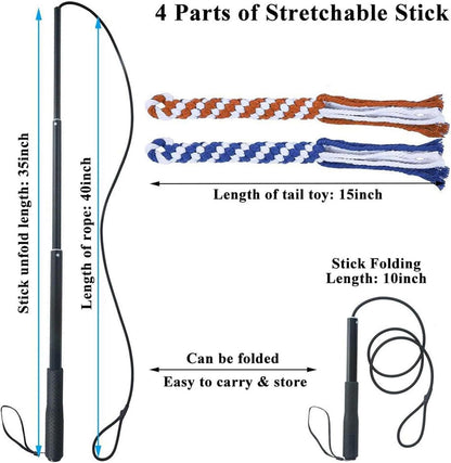 US Local Dog Extendable Teaser Wand Pet Flirt Stick Pole Puppy Chasing Tail Interactive Toy For Small Medium Large Dogs Training Playing Exercise