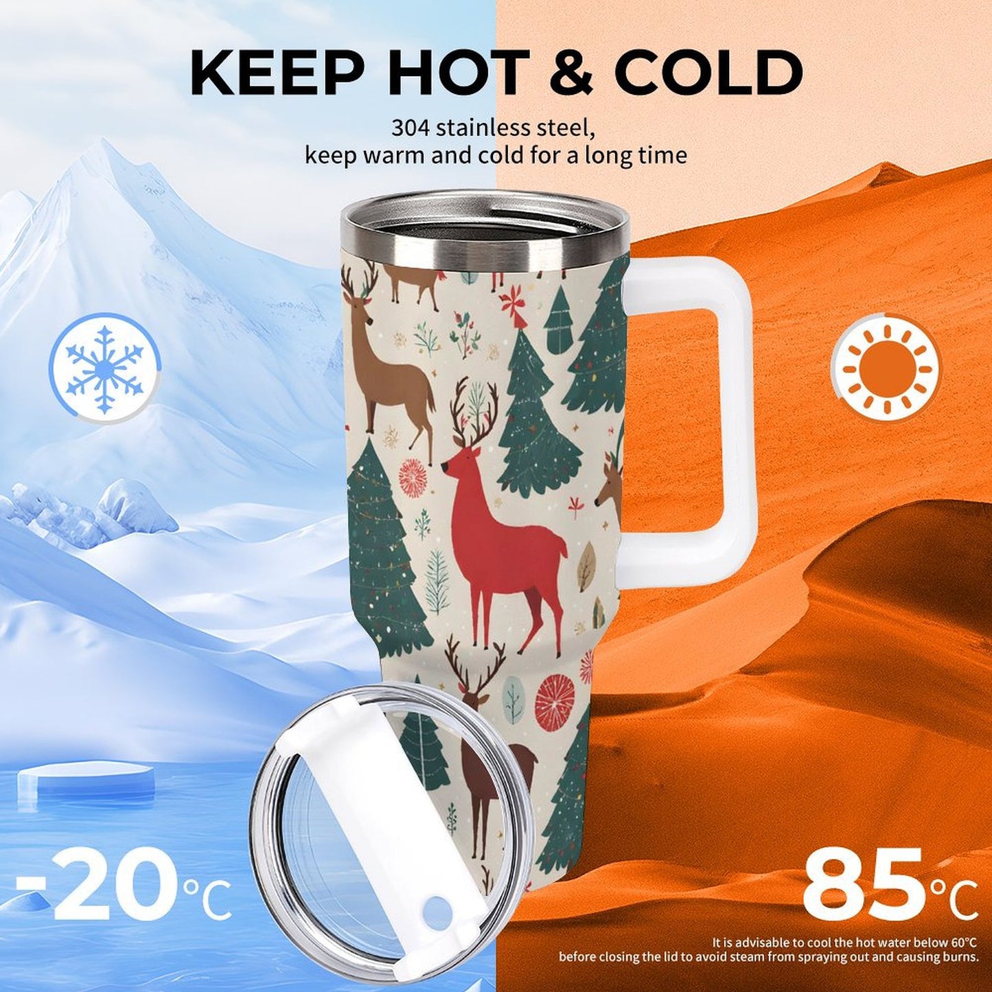 PHDT00361 POD US Local Tumbler 40 oz Large Capacity Car Cup Elk, Christmas Tree