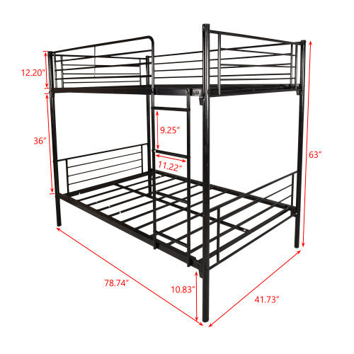 US Local Twin-Over-Twin Bunk Bed With Metal Frame And Ladder, Space-Saving Design,White