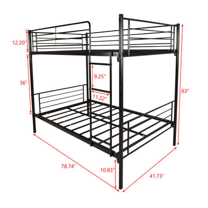US Local Twin-Over-Twin Bunk Bed With Metal Frame And Ladder, Space-Saving Design,White