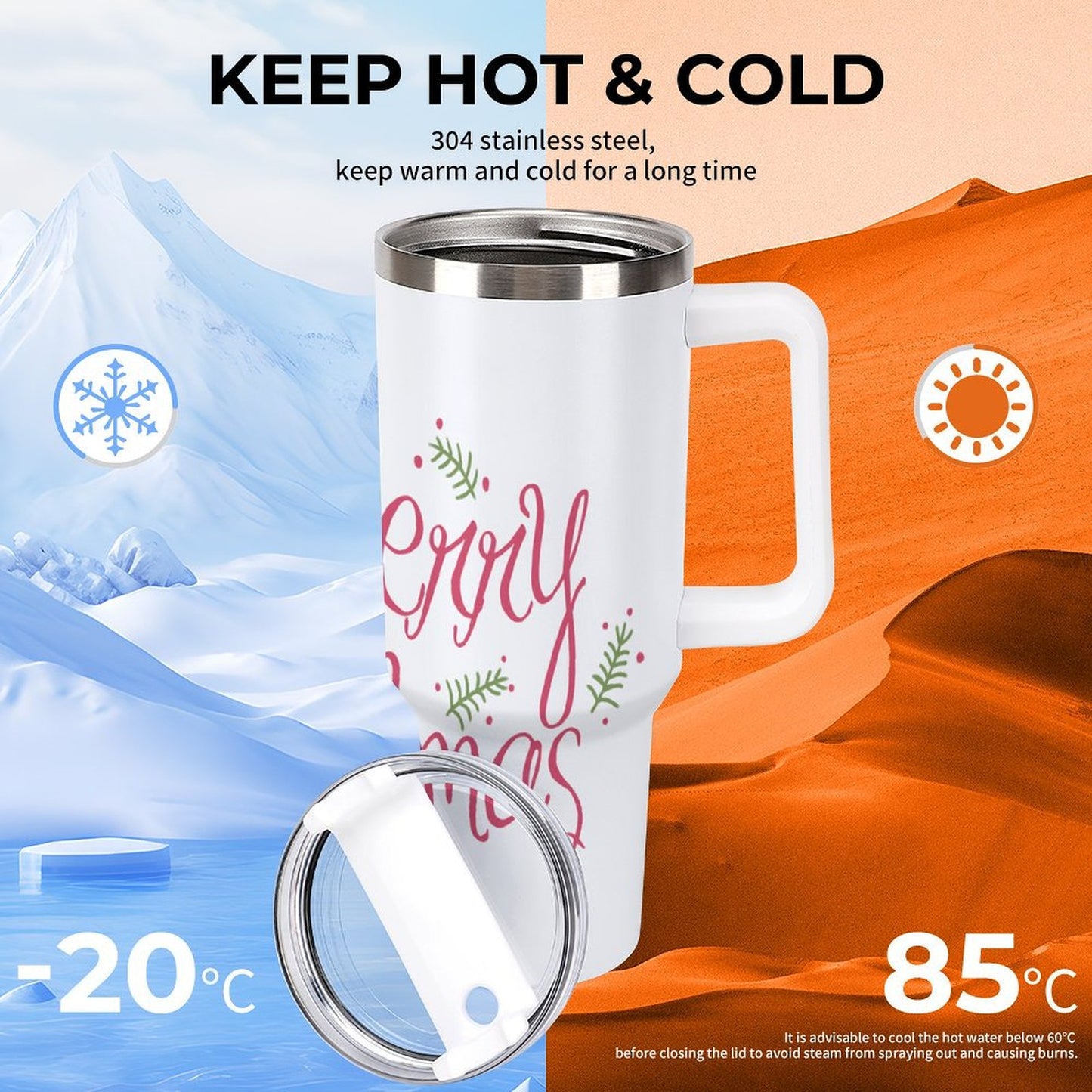 PHDT00297 POD US Local Tumbler 40 oz Large Capacity Car Cup Christmas Letters Pink