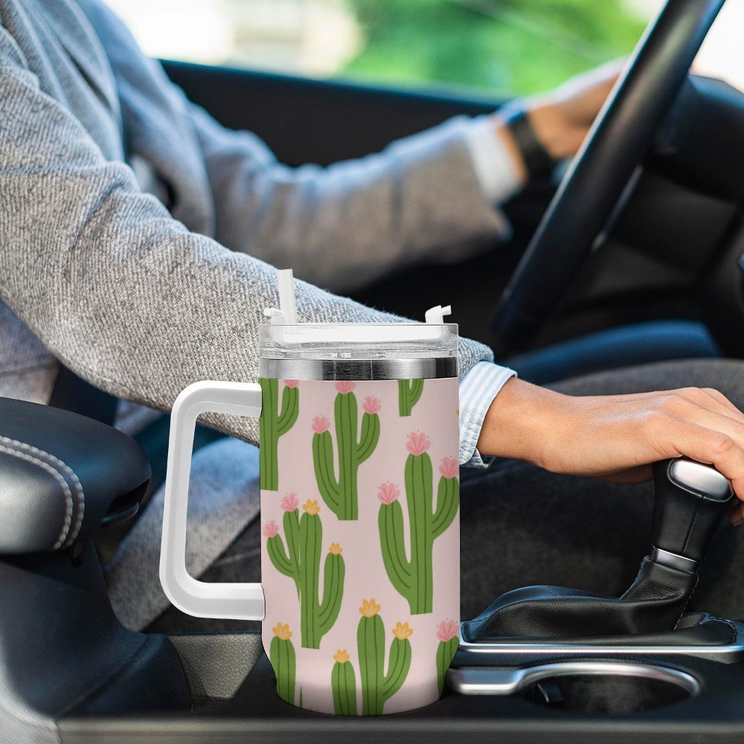 PHDT00425 POD US Local Tumbler 40 oz Large Capacity Car Cup Pink, Cactus