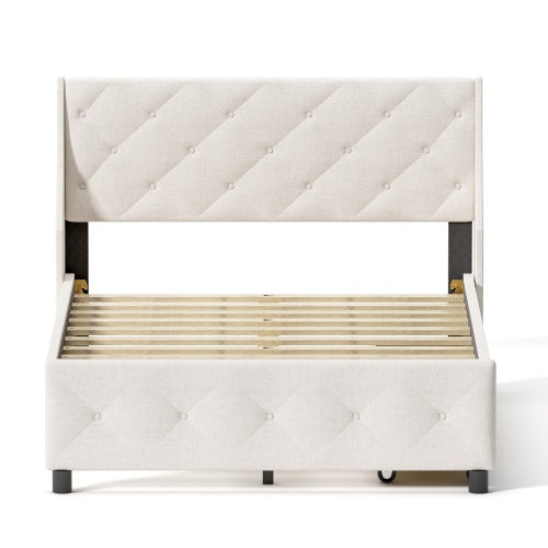 US Local Queen Size Bed Frame With Storage Headboard, Metal Platform Bed No Noise, Mattress Foundation Strong Metal Slats Support No Box Spring Needed