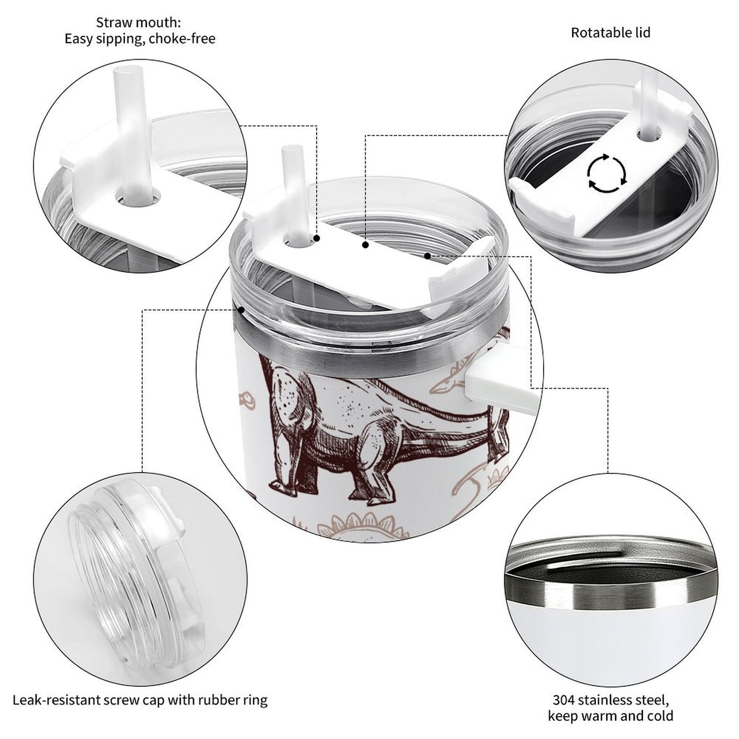 PHDT00503 POD US Local Tumbler 40oz Large Capacity Car Cup Dinosaur