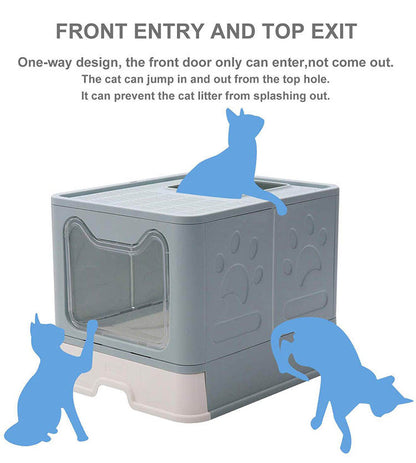 US Local Cat Litter Box Front Entry Enclosed Extra Large Litter Box With Litter Catching Lid And Scoop For Big Cats Kitty
