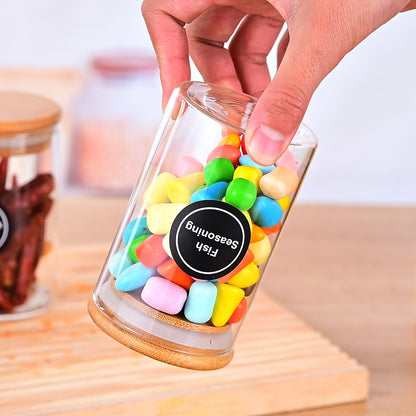 US Local 12 Pcs Round Spice Jars With Bamboo Lids And Stickers, Glass Storage Jars, Candy Jars, Coffee Jars, Salt Jars, Pepper Jars, Tea Jars