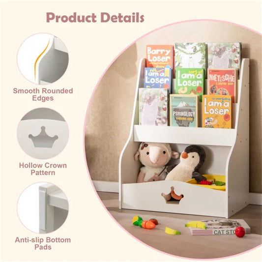 US Local Kids 3-Tier Bookshelf & Toy Storage White - Open Compartment  Hidden Back Space