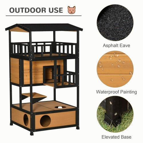 US Local Wooden Outdoor Cat House, Wild Cat Shelter Kitten Tree