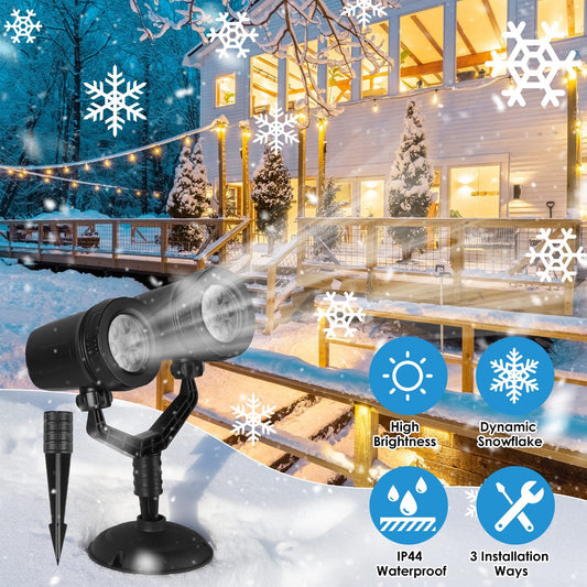 US Local 1Pc Christmas Snowflake Projector Light Dual Head LED Stake Light IP44 Waterproof Xmas Decoration For Holiday Indoor Outdoor Use Garden Patio Wall Decor