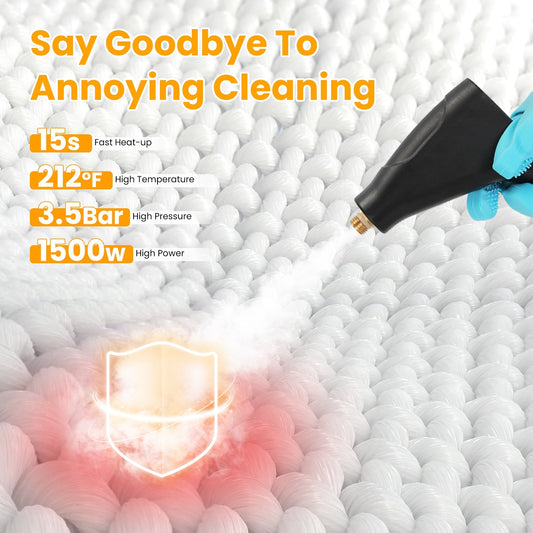 US Local 1500W Handheld High Temperature And Pressure Steamer Cleaner With 1200ML Tank 8 Accessories 6 Steam Levels Digital Display Handle Control For Dirt Grease Grout Tile Floor Couch Car