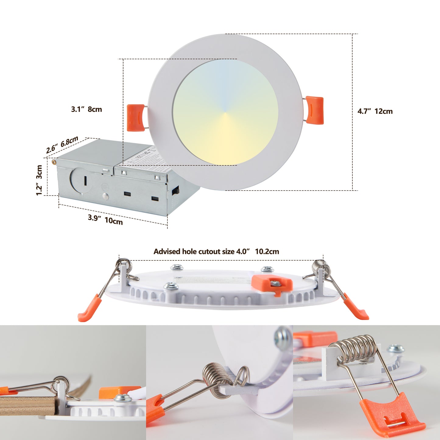 US Local 12-Pack 4 Inch Ultra-Thin LED Recessed Ceiling Light With Junction Box, 2700K-5000K Dimmable Color Changing Downlight, 9W 810LM, Easy Install, Ideal For Kitchen, Bedroom, Basement