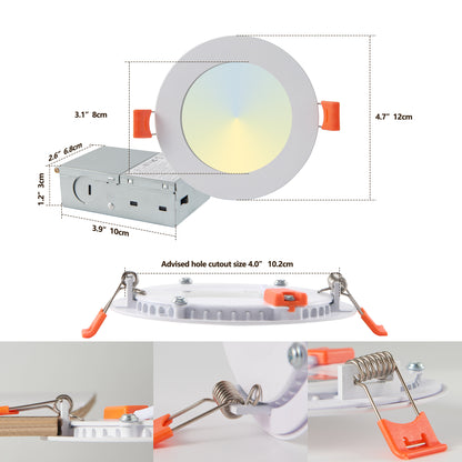 US Local 12-Pack 4 Inch Ultra-Thin LED Recessed Ceiling Light With Junction Box, 2700K-5000K Dimmable Color Changing Downlight, 9W 810LM, Easy Install, Ideal For Kitchen, Bedroom, Basement