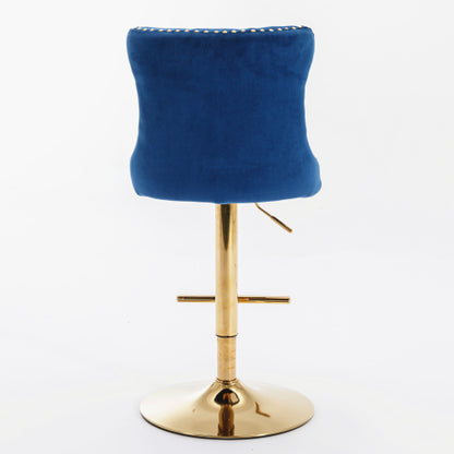 US Local Golden Swivel Velvet Barstools Adjusatble Seat Height From 25-33 Inch Blue,Set Of 2