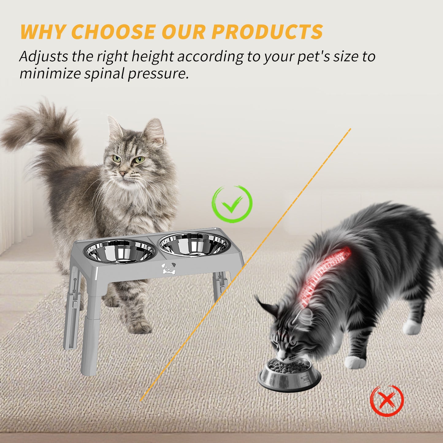 US Local Height Adjustable Stainless Steel Buttons For Dogs - Anti-Slip Feeding Station For Small And Medium Dogs - Ergonomically Designed For Healthy Eating - Easily Cleanable Dog Drinking And Feeding Space