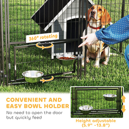 US Local Large Outdoor Dog Kennel With 2 Rooms, Rotating & Adjustable Height Bowls, 13.5 X 9.4 X 5.1