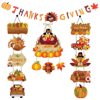 Thanksgiving Decoration Couplet Autumn Harvest Maple Leaf Hanging Flag Turkey Pumpkin Listing