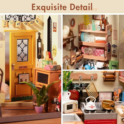 US Local ROBOTIME Rolife Happy Kitchen Dollhouse Minature House DIY Wooden Puzzle With LED Light DG159