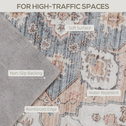 8x10 Area Rug, Vintage Machine Washable Rug, Non-Slip Carpet For Living Room, Bedroom, Dining Room, Brown & Light Blue