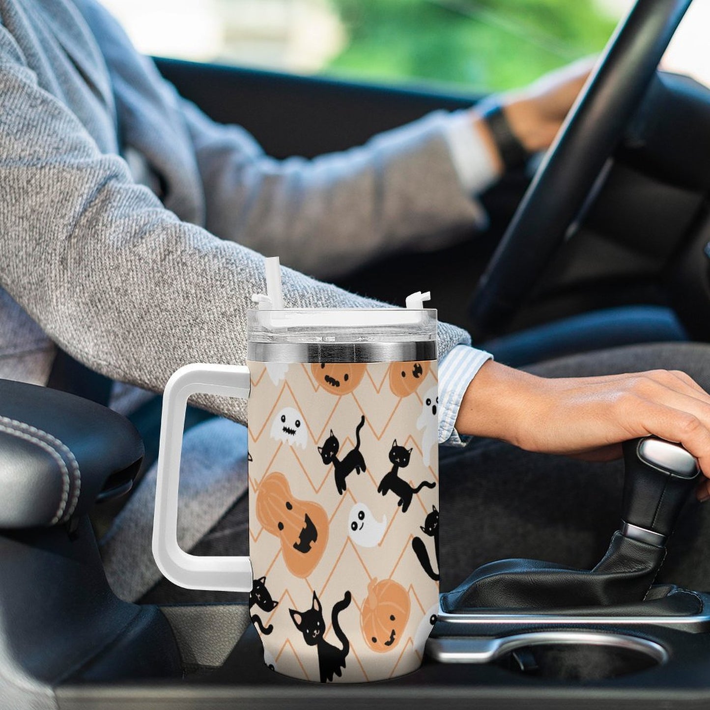 POD US Local Tumbler 40 oz Large Capacity Car Cup Halloween, Cat, Pumpkin