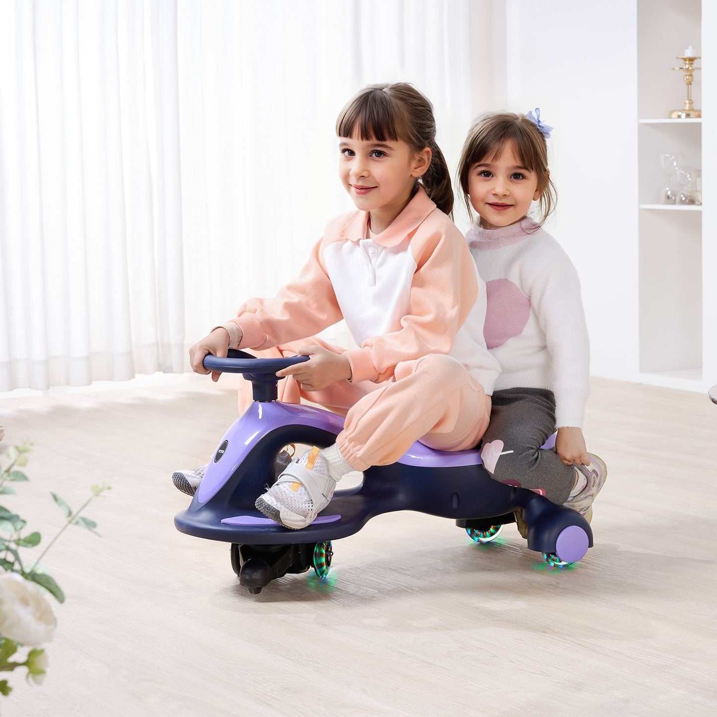 US Local Electric Wiggle Car Energy Powered Kids Ride On Toys For Toddler Age 3+ Purple