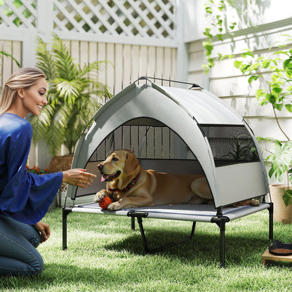 US Local Elevated Dog Bed With Removable Canopy, Portable Outside Raised Pet Cot With Cooling Pad, Storage Bag, 36 X 29.5 X 35