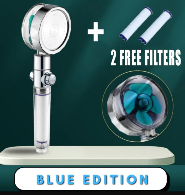 US Local Shower Head Water Saving Flow 360 Degrees Rotating With Small Fan ABS Rain High Pressure Spray Nozzle Bathroom Accessories
