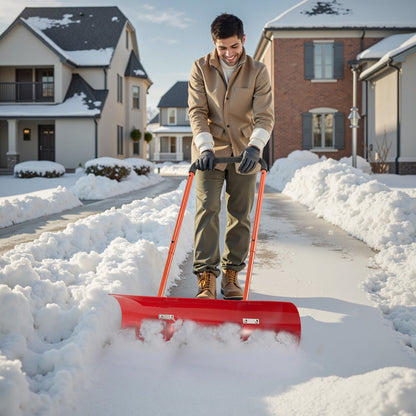 US Local Snow Pusher Shovel With Wheels 37.8 In Plastic Winter Snow Plow For Driveway