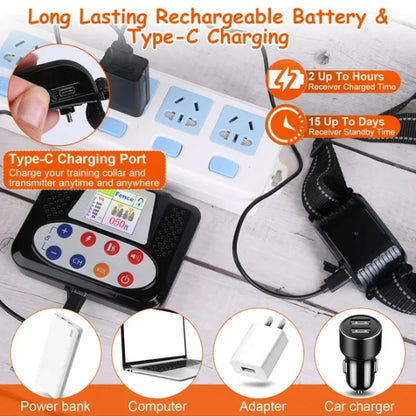 US Local 990FT Range Dog Wireless Fence Remote Training Collar IPX6 Waterproof Receiver With 0-9 Levels Beep Vibration Shock Mode 4 Channels Rechargeable Transmitter System