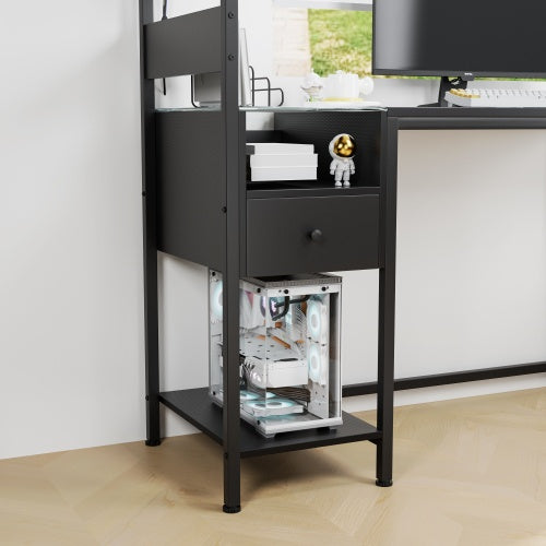 US Local Computer Desk With Power Outlet  Storage Shelves, Study Writing Table With USB Ports Charging Station, PC Desk Workstation For Home Office, Black