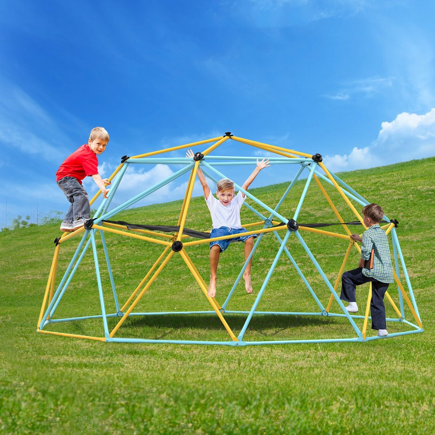 US Local Climbing Dome, For Kids 3 To 10 Years Old,10FT Geometric Dome Climber With Hammock And Swing, Jungle Gym Supports 750LBS And Easy Assembly, With Climbing Grip, Outdoor Backyard Play Equipment
