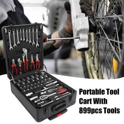 US Local Black Manual Toolbox With 4 Layers Of Tool Sets And Wheels