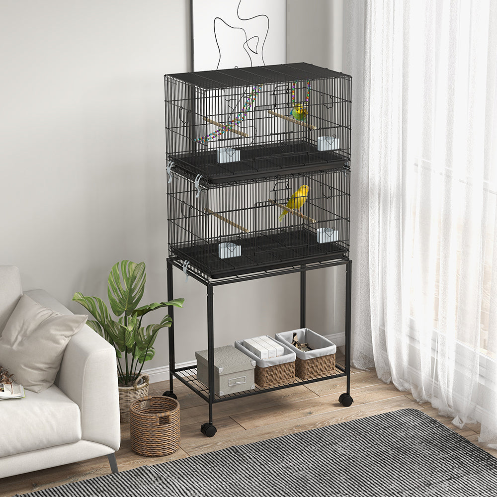 US Local Double Stackable Bird Cage On Wheels With Stand, For Canaries