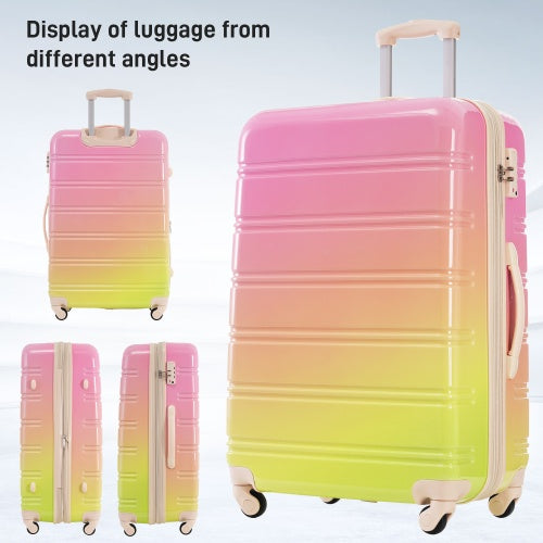 US Local Hardshell Luggage Sets 3 Piece Gradient Color Expandable Suitcase With Spinner Wheels And TSA Lock Lightweight 20 24 28 Available,Pink Green