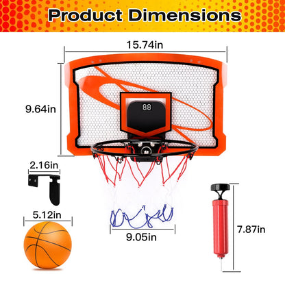 US Local 1Set Indoor Mini Basketball Hoop Set Over Door Basketball Hoop With 4 Inflatable Balls Electric Audio Scorer Foldable Basket Gift For Kids And Adults