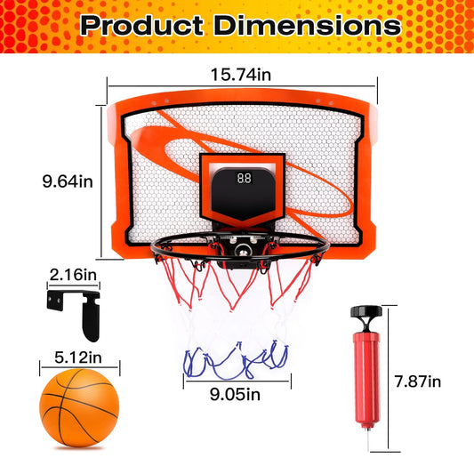 US Local 1Set Indoor Mini Basketball Hoop Set Over Door Basketball Hoop With 4 Inflatable Balls Electric Audio Scorer Foldable Basket Gift For Kids And Adults