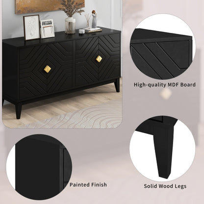 US Local 4-door Sideboard Storage Cabinet For Living And Dining Room, Two Large Cabinets With Gold Handle And Adjustable Shelves, Black