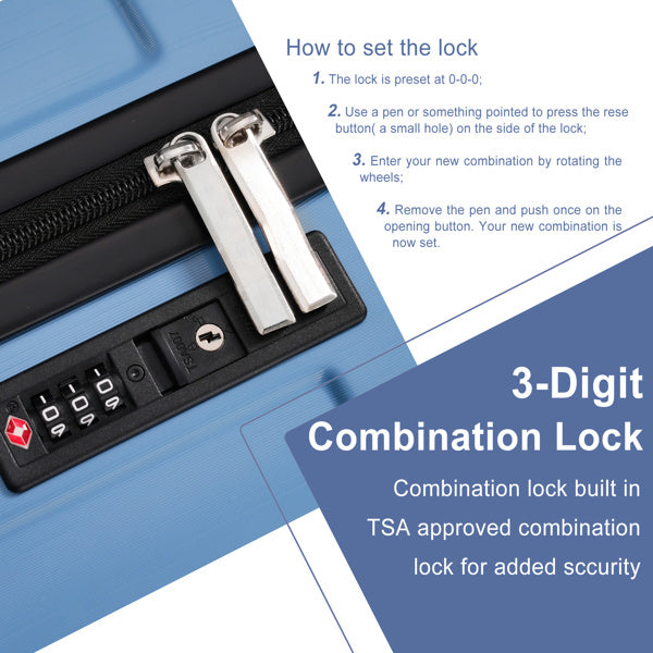 US Local 20-Inch Hardshell Carry-On Luggage, Lightweight Durable ABS Suitcase With Spinner Wheels, Built-in TSA Lock, 2 Packing Cubes, Blue-gray