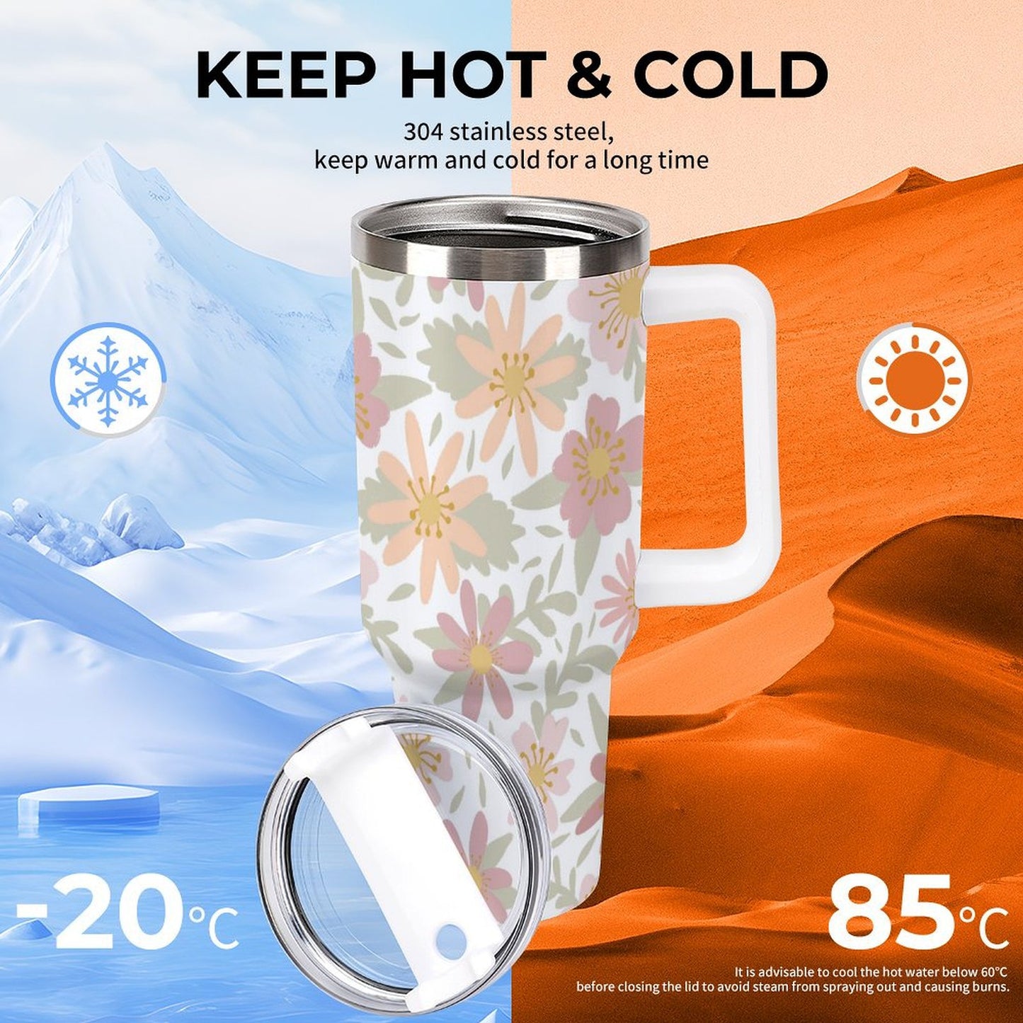 PHDT00375 POD US Local Tumbler 40 oz Large Capacity Car Cup Flowers, Warm Cozy