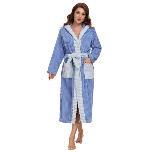 US Local RONGTAI Luxury Plush Absorbency Robe For Women Extra Long Fleece Bathrobe With Hood & Pockets Warm Terry Cloth Loungewear