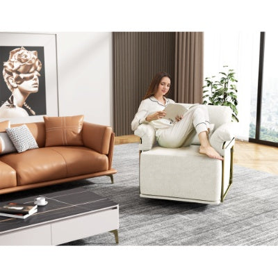 US Local 360 Degree Square Swivel Accent Sofa Chair,Fluffy Fabric Lounge Wide Upholstered Reading Chair With Gold Metal Legs, Comfortable Armchair For Living Room,Bedroom,Office