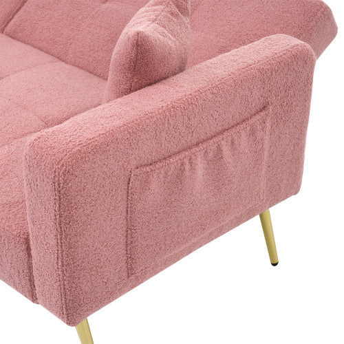 UK Local The Sofa Bed Has A Bed Function, Three Adjustable Backrest Angles, Gold Legs, Cushions And Side Storage Pockets