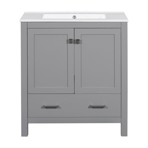 US Local 30  Gray Bathroom Vanity With Single Sink, Combo Cabinet Undermount Sink, Bathroom Storage Cabinet With 2 Doors And A Drawer, Soft Closing, Multifunctional Storage, Solid Wood Frame