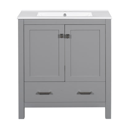 US Local 30  Gray Bathroom Vanity With Single Sink, Combo Cabinet Undermount Sink, Bathroom Storage Cabinet With 2 Doors And A Drawer, Soft Closing, Multifunctional Storage, Solid Wood Frame