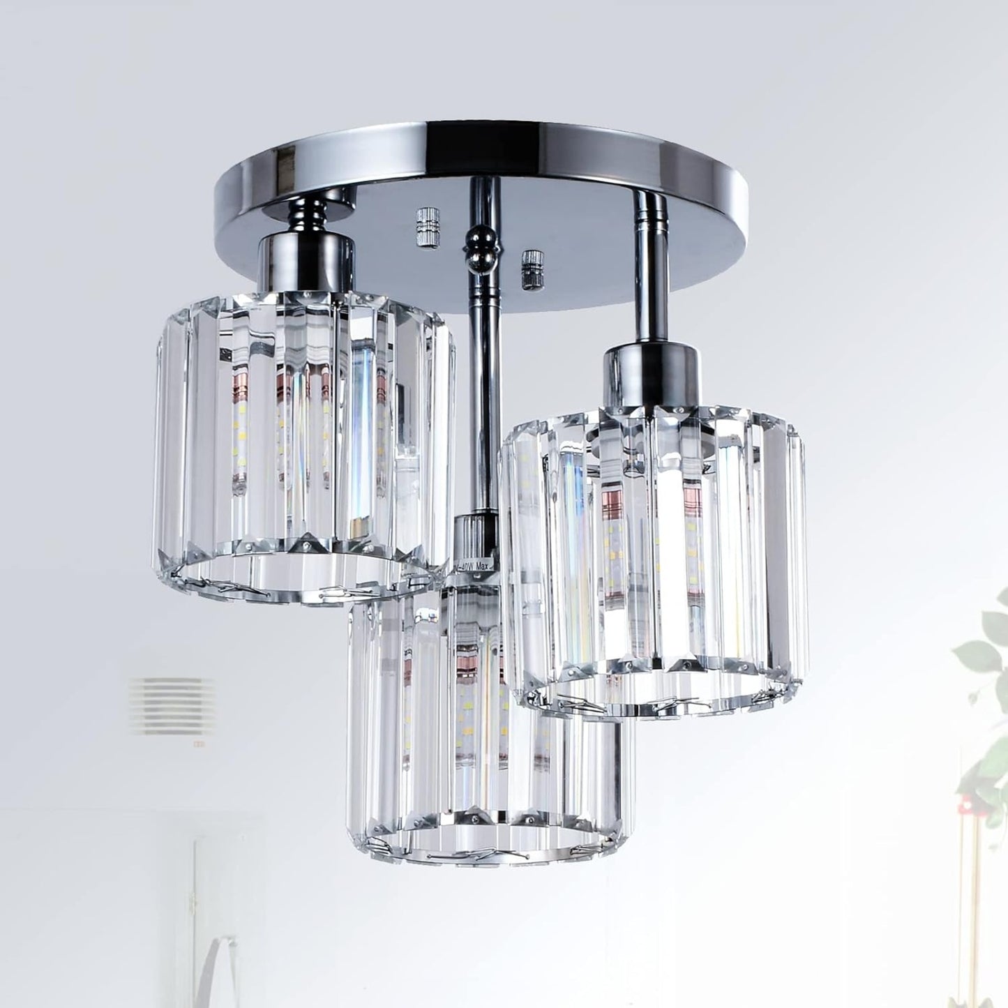 US Local Semi Flush Mount Ceiling,3-Light Kitchen Mount,Hallway Light Fixtures Ceiling With Clear Crystal Sha
