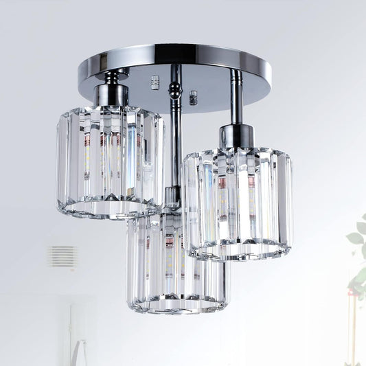 US Local Semi Flush Mount Ceiling,3-Light Kitchen Mount,Hallway Light Fixtures Ceiling With Clear Crystal Sha