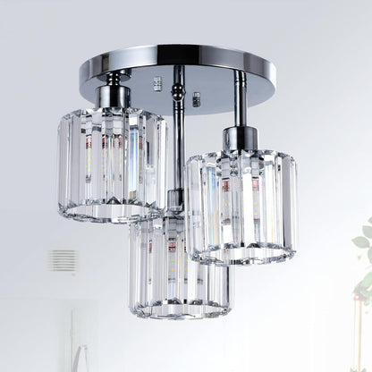 US Local Semi Flush Mount Ceiling,3-Light Kitchen Mount,Hallway Light Fixtures Ceiling With Clear Crystal Sha