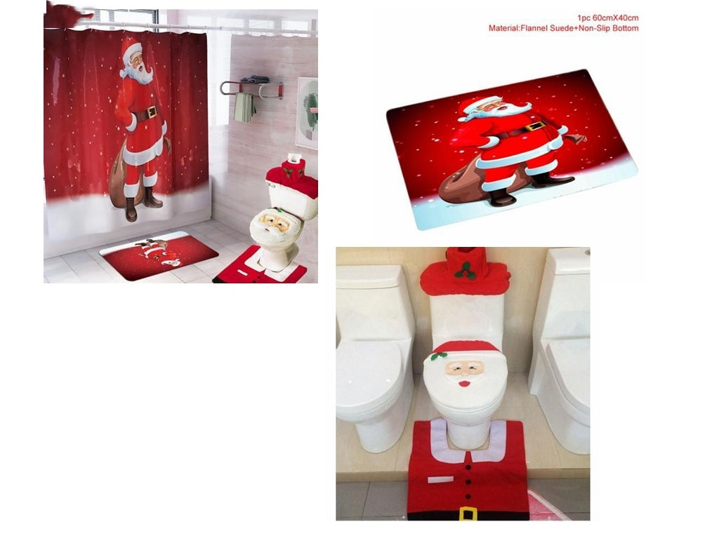 USA Local Merry Christmas Bathroom Curtain Santa Claus Toilet Seat Christmas Decorations