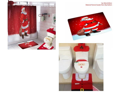 US Local Merry Christmas Bathroom Curtain Santa Claus Toilet Seat Christmas Decorations
